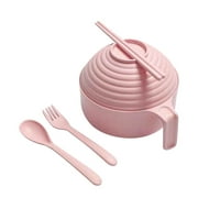 Holloyiver Microwave Ramen Cooker Bowl with Lid Chopsticks Fork Spoon, Wheat Straw Instant Noodle Bowl for College Dorm Room Apartment, Essentials for Girls, Boys, Pink